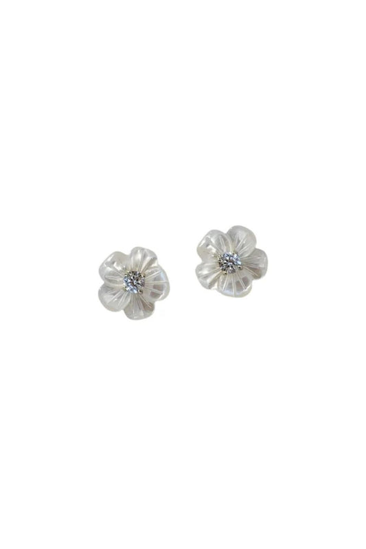 Mother of Pearl Chinoiserie Blossom Flower Stud
