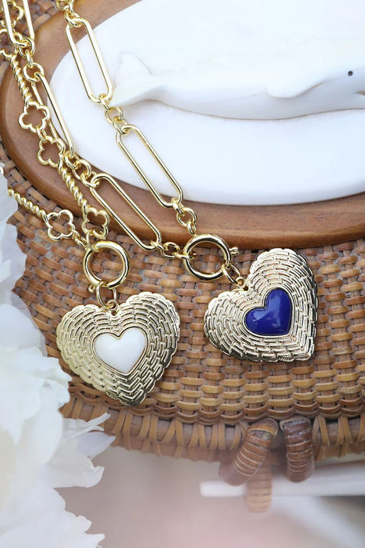 Basketweave Heart Charm in Ivory