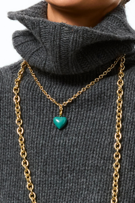 The Mini Puffy Heart Chain Necklace in Forest