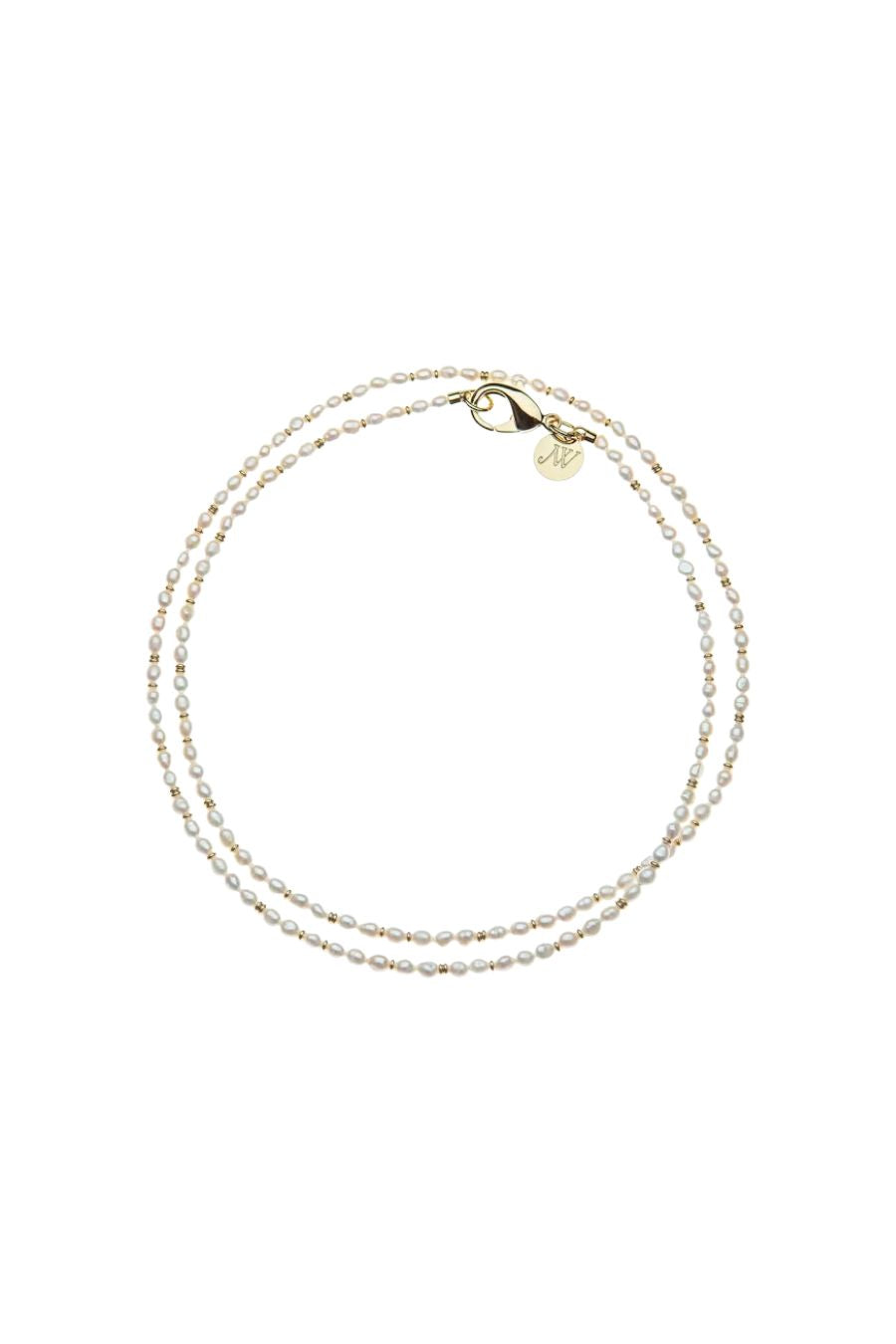Double Wrap Rice Pearl Necklace in White/Gold Mix