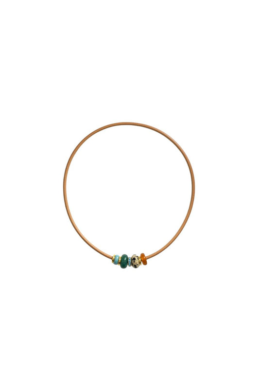 The Leather Stone Slider Necklace in Natural