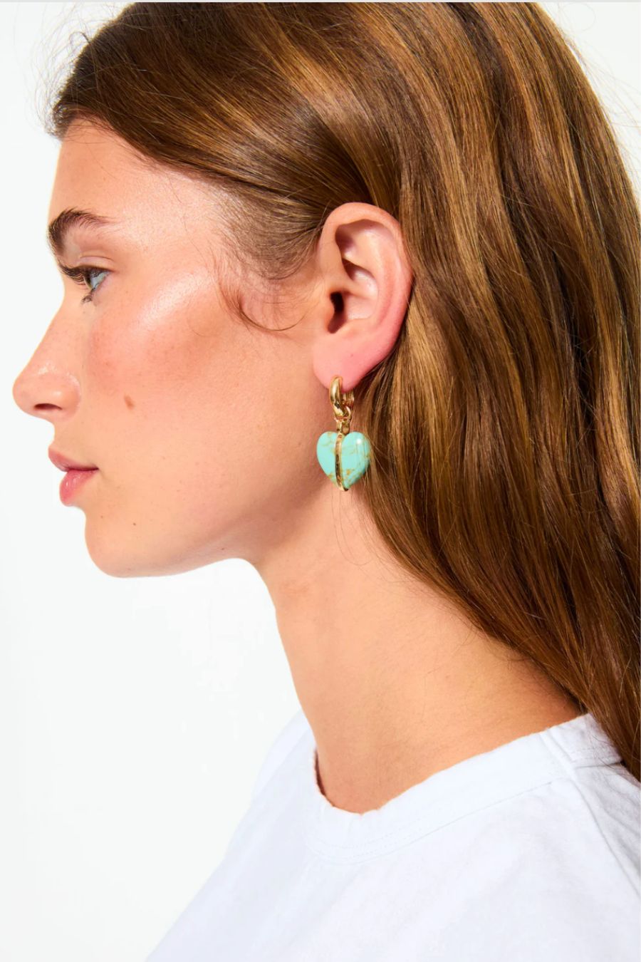 The Stone Mini Heart Earrings in Gold/Turquoise