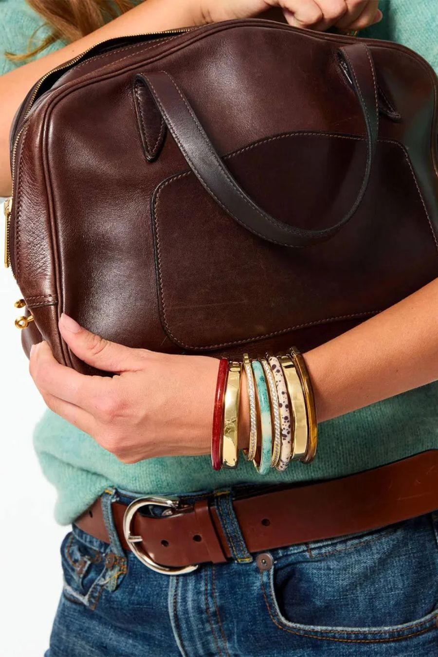 The Pave Stone Hinged Bracelet Duo in Carnelian/Clear