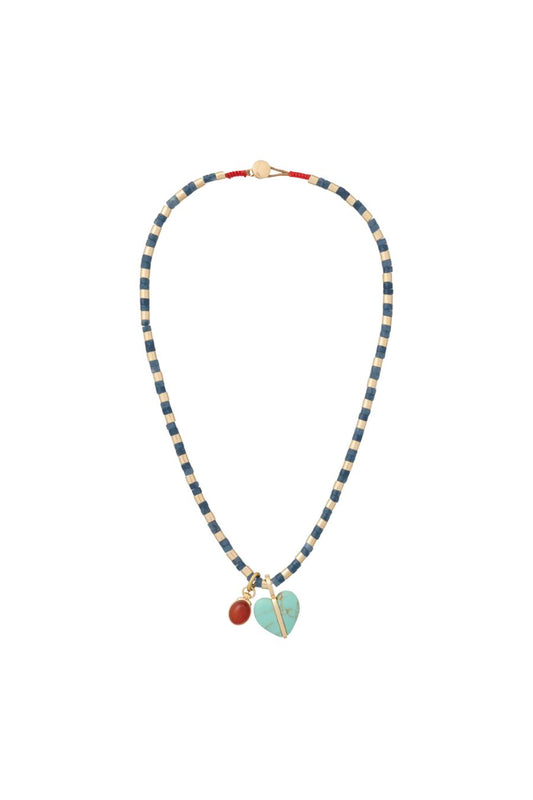 The Bar Necklace in Denim/Gold