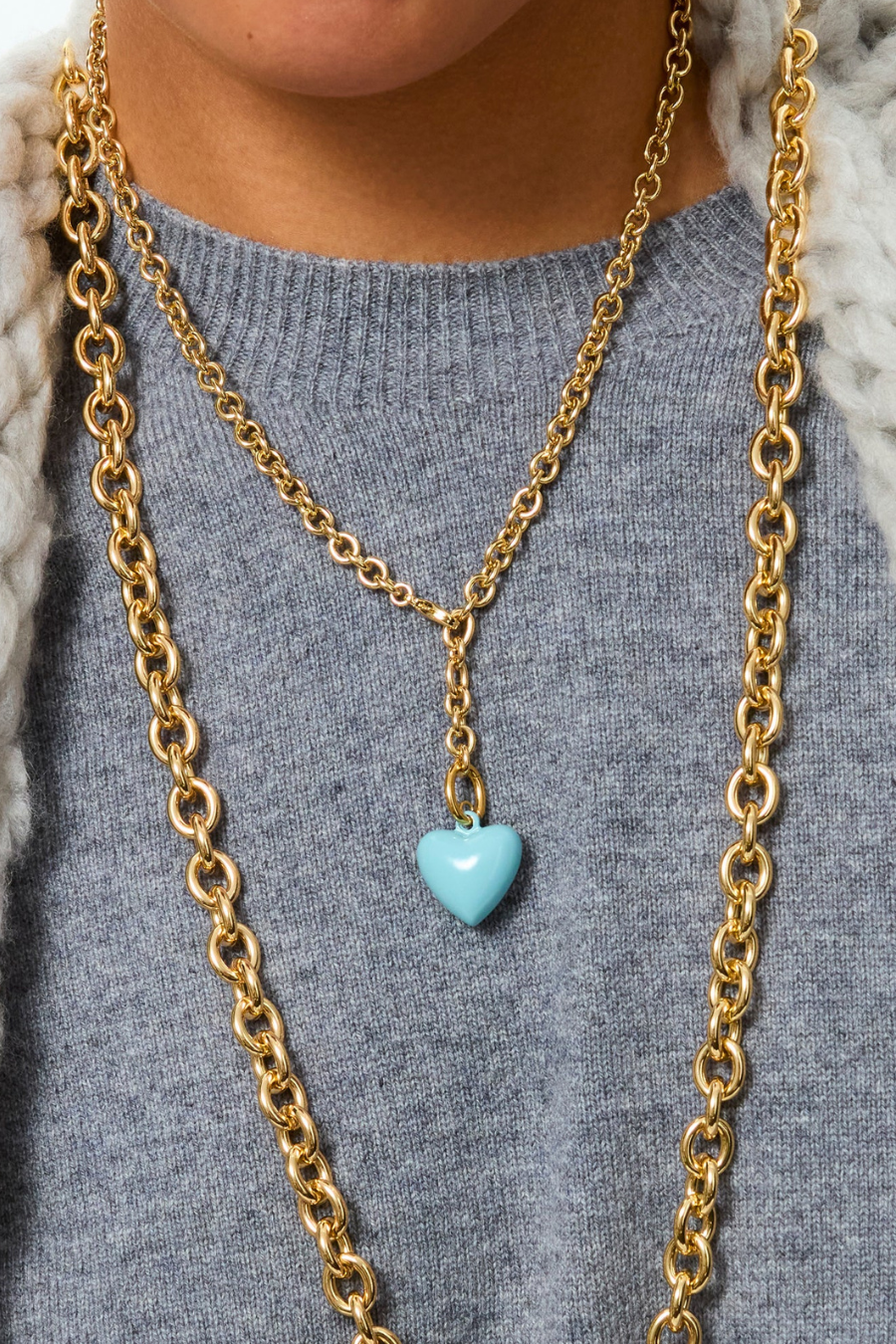 The Mini Puffy Heart Charm Necklace in Cloud