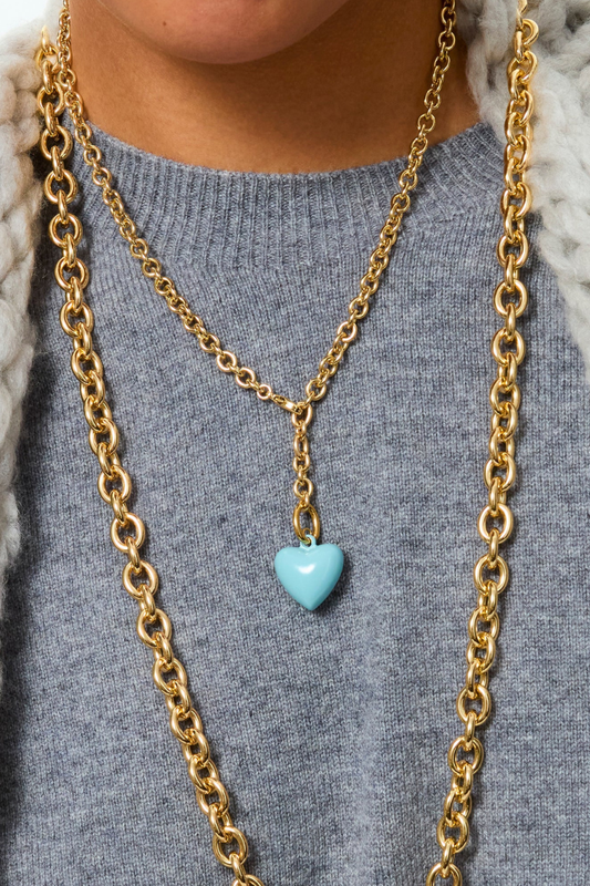 The Mini Puffy Heart Charm Necklace in Cloud