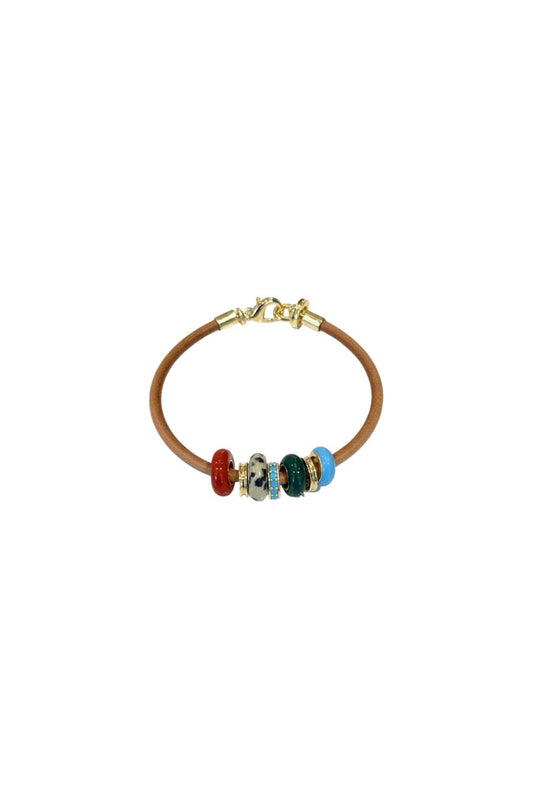 The Leather Stone Slider Bracelet in Natural