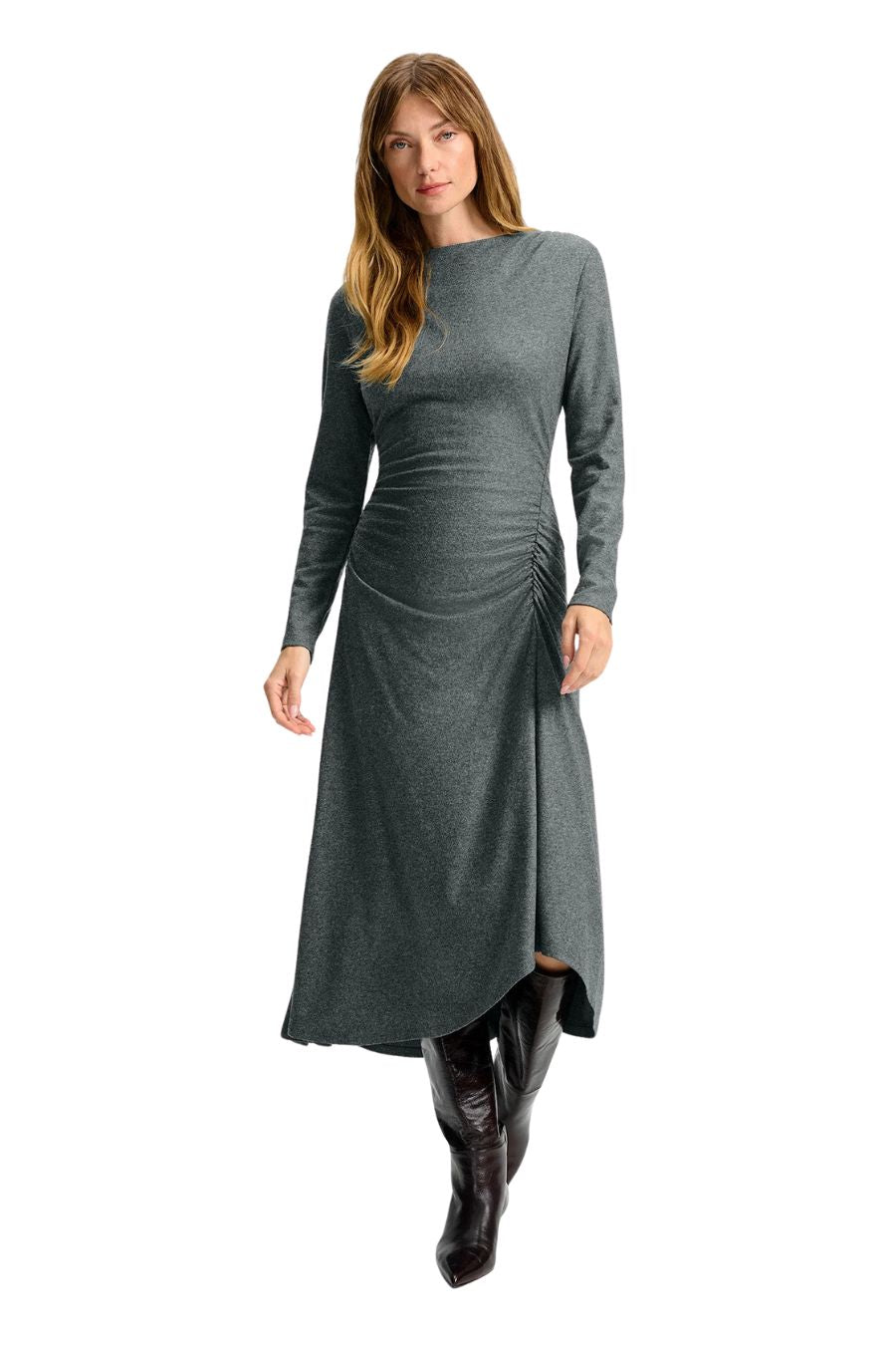 Theodora Wool Midi Dress in Medium Heather Grey Bunny and Babe Winnetka Theodora Wool Midi Dress in Medium Heather Grey Bunny and Babe Winnetka