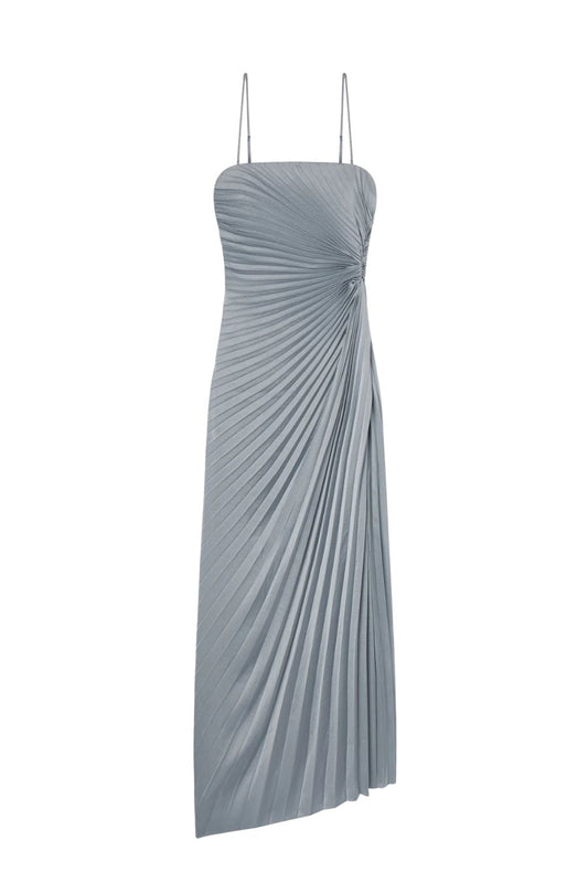 Layla Strapless Pleated Gown in Steel Blue