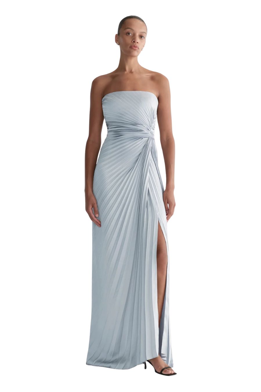 Layla Strapless Pleated Gown in Steel Blue