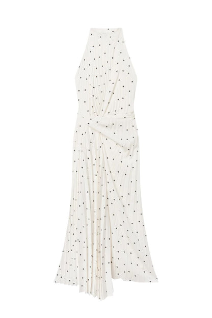 Simona Pleated Midi Dress in Cream/Black