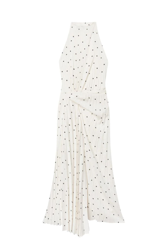Simona Pleated Midi Dress in Cream/Black
