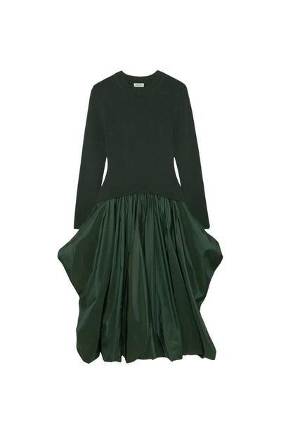 simkhai kenlie mixed media bubble midi dress SIMKHAI Kenlie Midi Dress in Dark Green