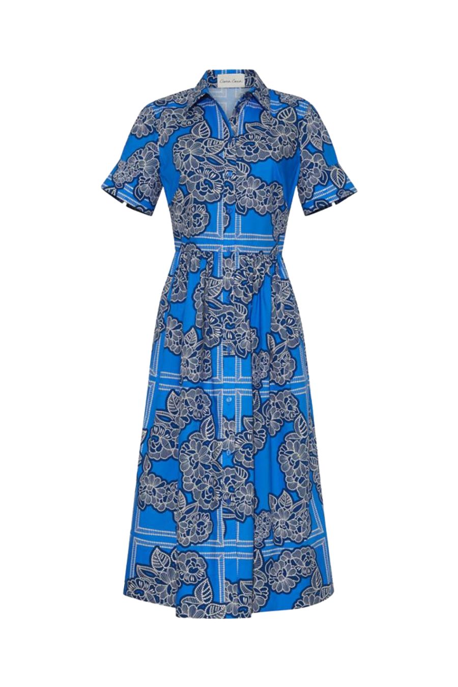 Malena Dress in Carved Petals Cobalt