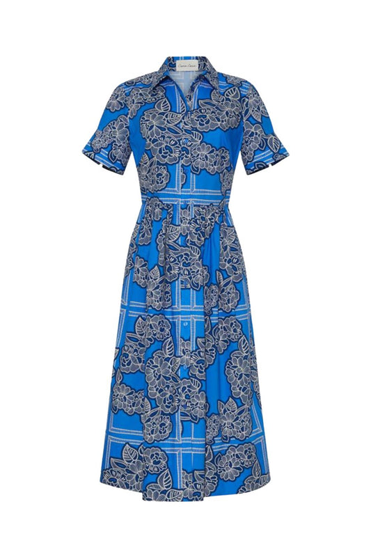 Malena Dress in Carved Petals Cobalt