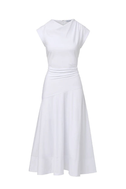 Lisette Cotton Poplin Midi Dress in White