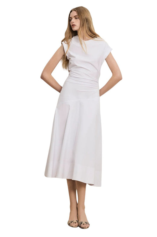 Lisette Cotton Poplin Midi Dress in White