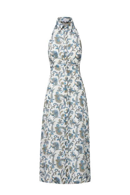 Mackey Paisley Halter Midi Dress in Dove Multi