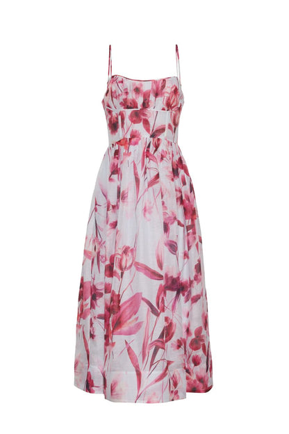 Alba Midi Dress in Petal Sketch Light Blue