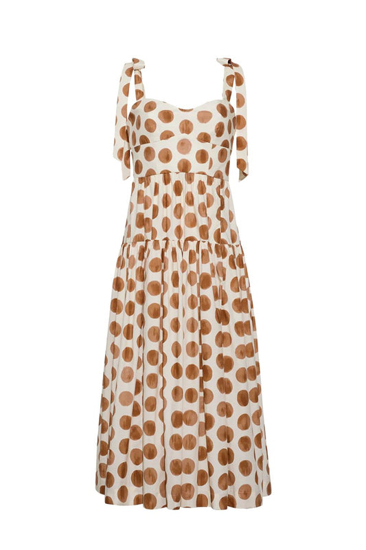 Faiza Dress in Celeste Spot Ginger