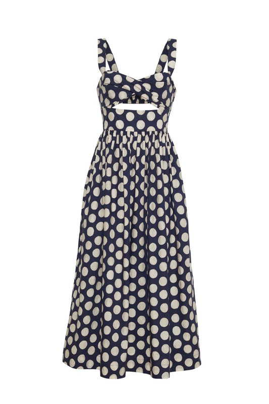 Clover Dress in Celeste Navy Dot