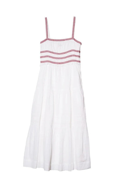 Carolyne Floral Embroidered White Voile Dress
