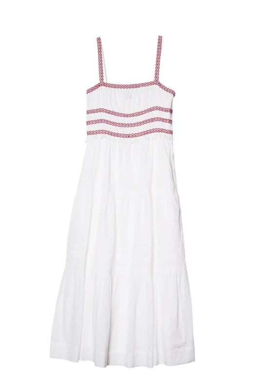 Carolyne Floral Embroidered White Voile Dress
