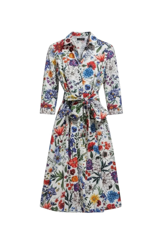 Aster Shirt Dress in White Botanic