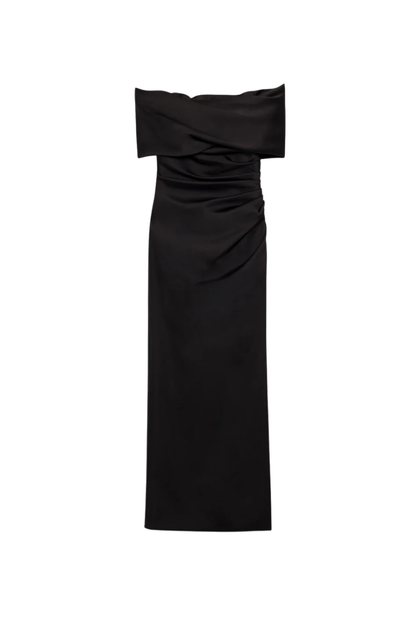 Valencia Draped Satin Gown in Black