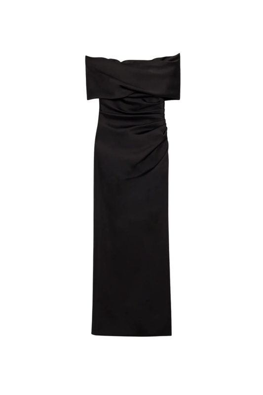 Valencia Draped Satin Gown in Black
