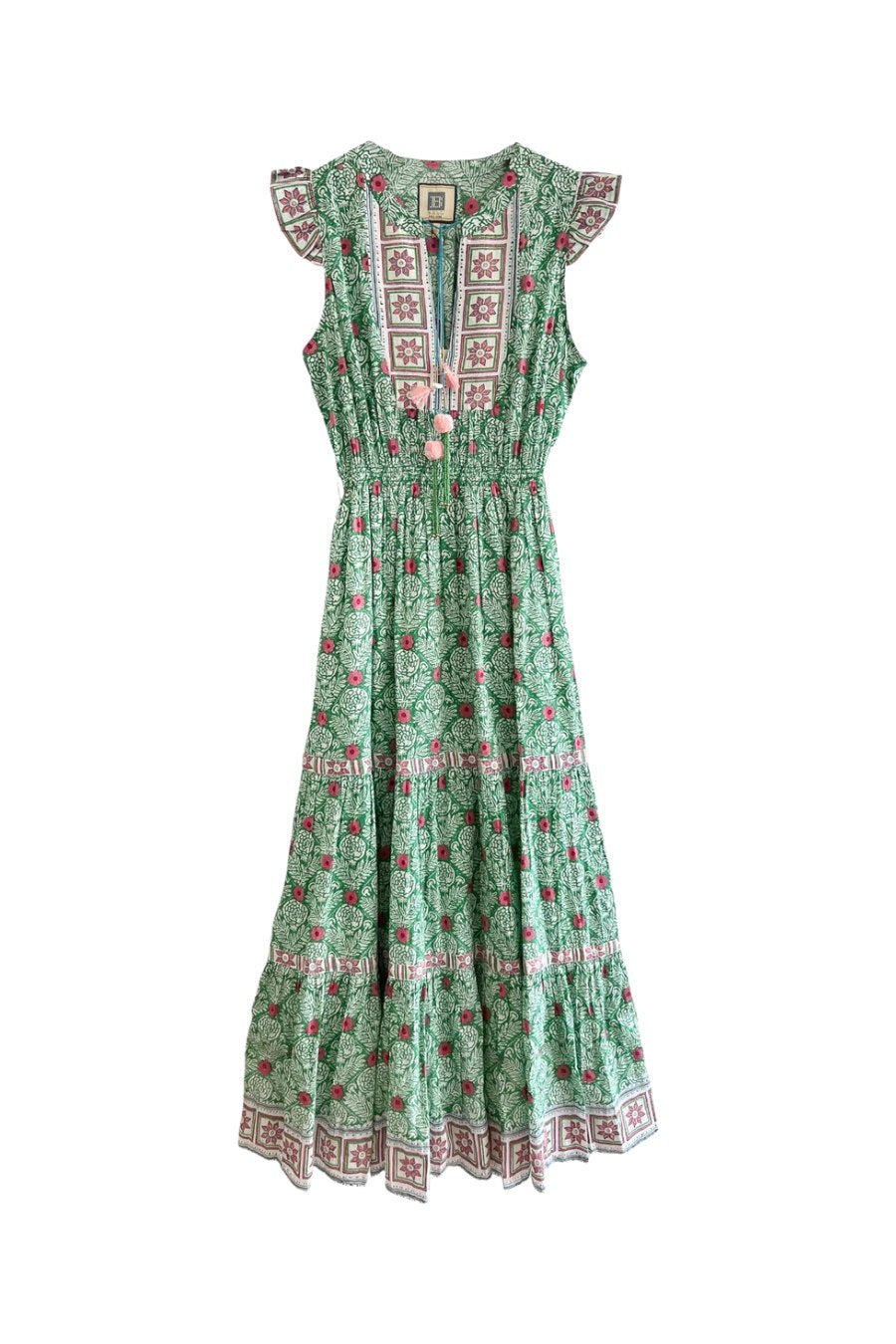 Lola Maxi Dress in Green/Pink Flower