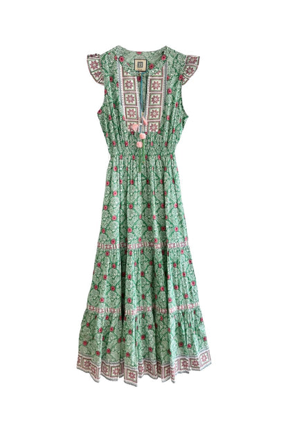 Lola Maxi Dress in Green/Pink Flower