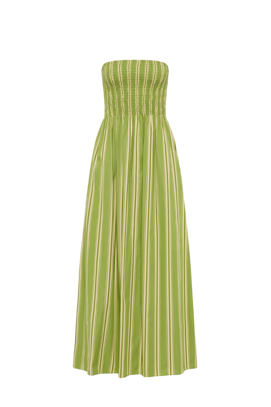 Jamie Midi Dress in Ombre Stripe Juniper