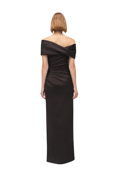 Valencia Draped Satin Gown in Black