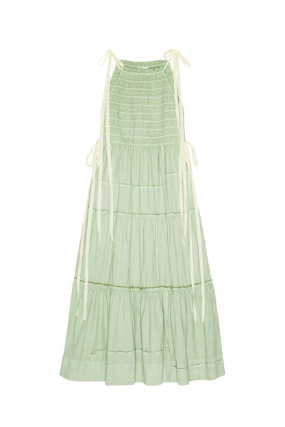 Light Green Smocked Tiered Dress
