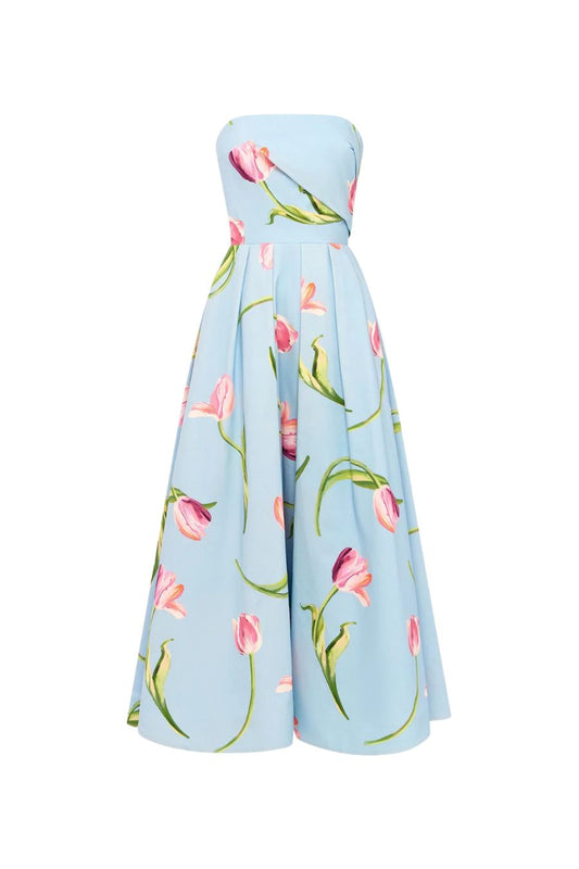 Lynn Midi Dress in Tulip Print Blue
