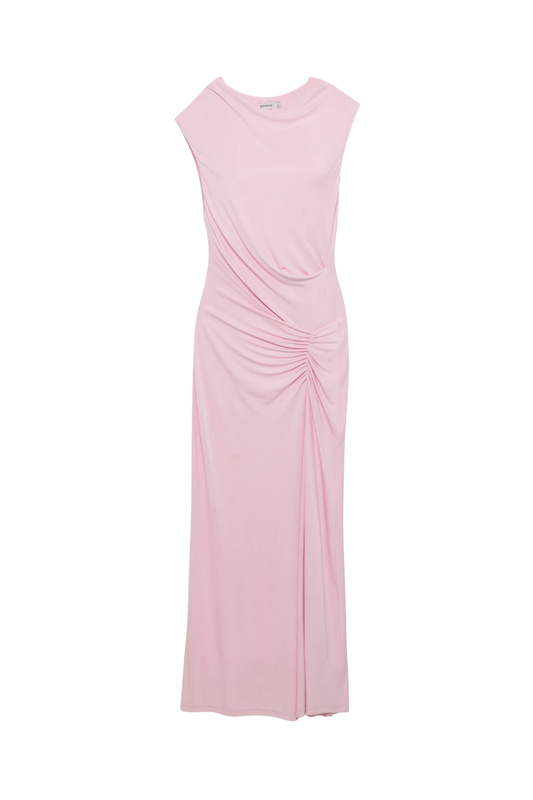 Acacia Draped Jersey Midi Dress in Tulip