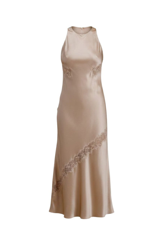 Isadora Silk Dress With Lace in Dune
