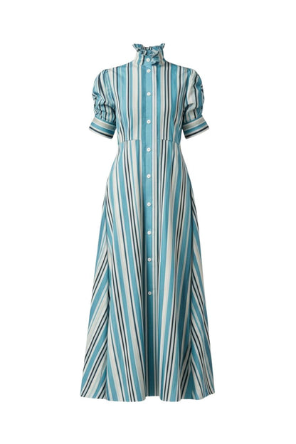 Venetia Dress in Lagoon/White