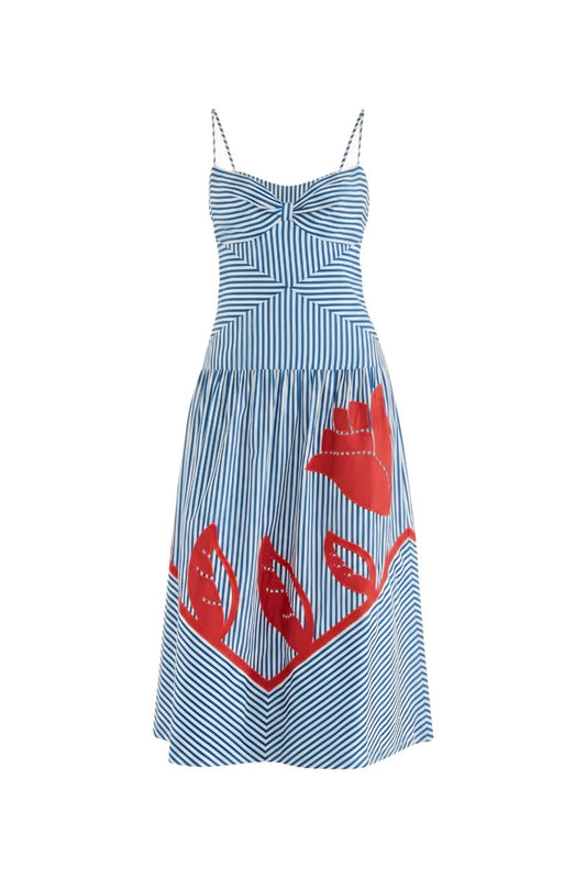 Sky Stripes Sleeveless Midi Dress in Blue