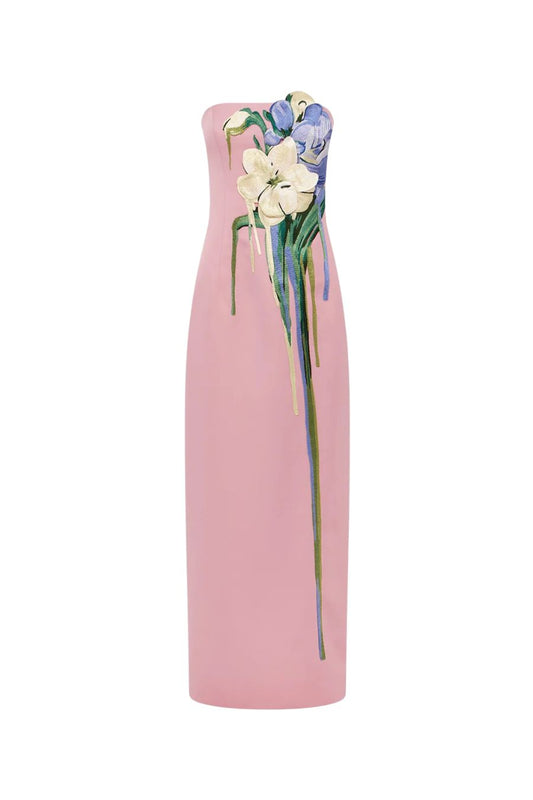 Rayna Maxi Dress in Pastel Pink Bouquet Print