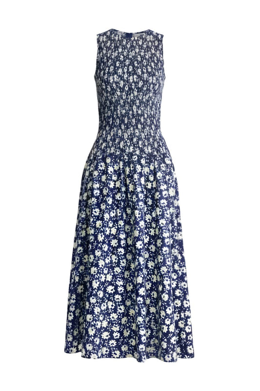 Siempre Tank Maxi Dress in Navy Floral Stamp