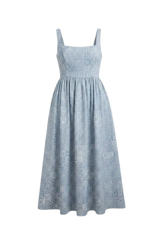 Scoopneck Dress in Blue Checkerboard