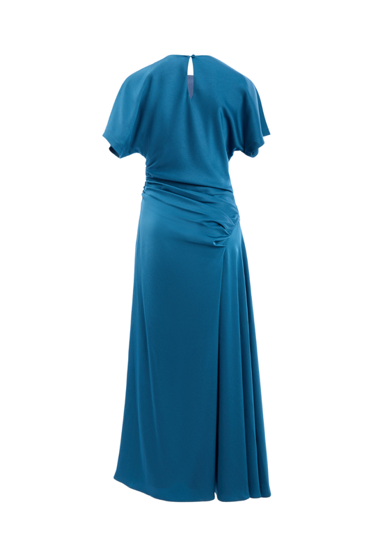 Marabella Draped Midi Dress in Washed Indigo