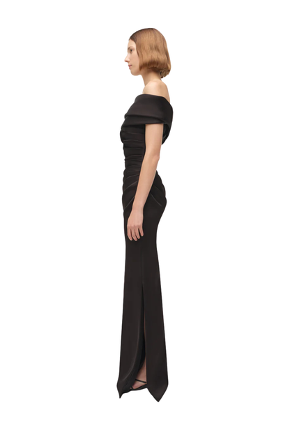 Valencia Draped Satin Gown in Black