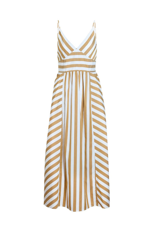 Vivien Dress in Optic White/Dark Khaki