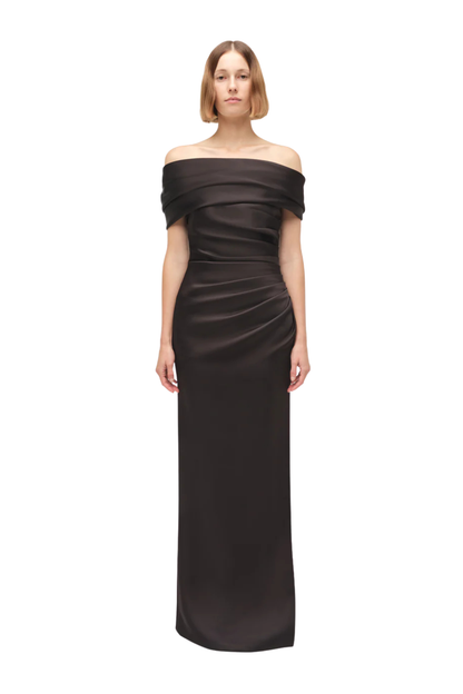 Valencia Draped Satin Gown in Black