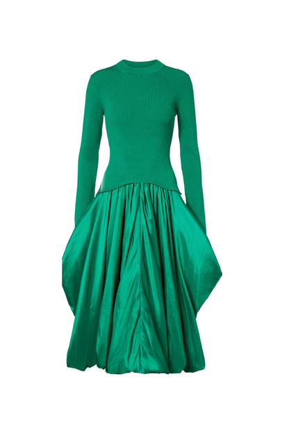 Kenlie Taffeta Knit Midi Dress in Kelly Green