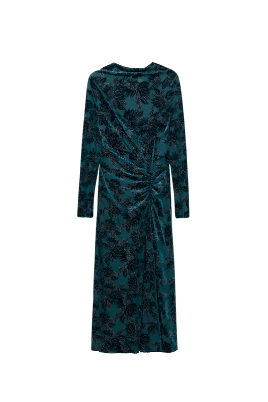 Ferrera Floral Velvet Midi Dress in Petrol