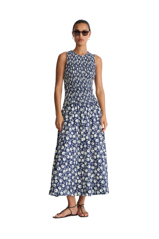 Siempre Tank Maxi Dress in Navy Floral Stamp